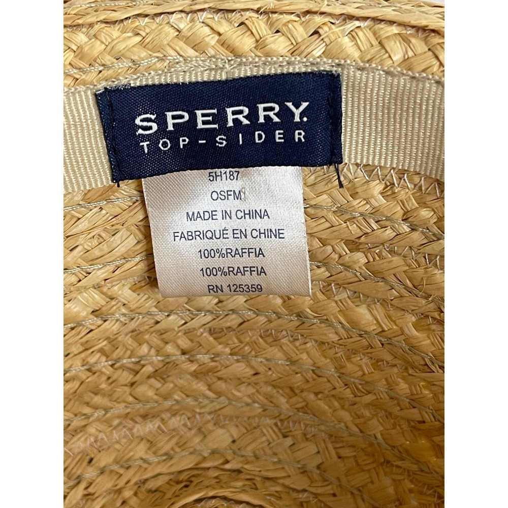Sperry Top-Sider Womens Straw Fedora Hat Tan Blue Striped Raffia Sun Hat 5H187 - Picture 2 of 11